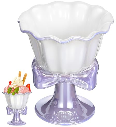 Gatuida Ice Cream Bowl: Ceramic Dessert Cup Footed Bowl Prawn Cocktail Dishes Cuisine Bow Appetizer Fruit Pudding Cup for Milk Yogurt Cereal Serving Dish