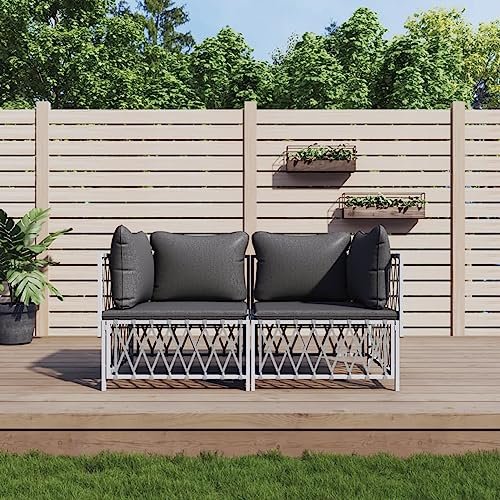 Rantry Casa Gartenmöbel-Set 2-teilig mit Kissen aus weißem Stahl, Gartenmöbel, Sitzgruppe, Sonnenliegen, Schlafsofa, Möbel, Gartenliegen für den Außenbereich, Pool, Balkon