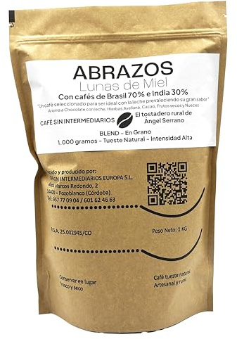 CAFE SIN INTERMEDIARIOS - Abrazos Café Brasil En Grano sin moler - Tostado Semanal - Envasado al envío - Intensidad de sabor media - Ideal para Café cortado o Capuchino