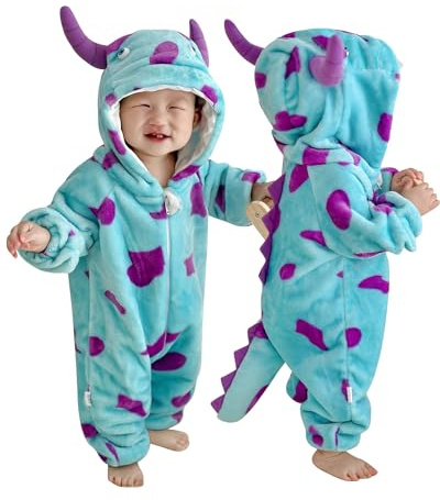 Baby Animal Romper Toddler Boys & Girls Onesies Outfit with Zipper Hooded Flannel One-Piece Pajamas Jumpsuits Blue 12-18 Months