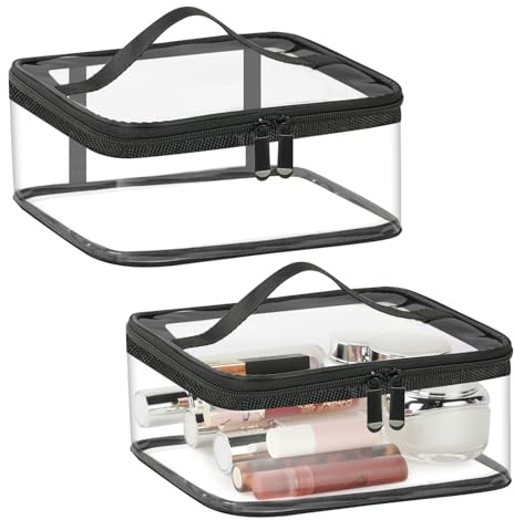 Aucuu Bolsa Transparente Avion, 2PCS Bolsas Portátiles de Maquillaje y Cosméticos de PVC, Neceser Transparente Viaje Avion, Organizador de Viaje para Mujer, Impermeables, Almacenamiento, Baño（Negro）