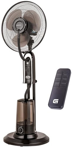 Grunkel - Ventilador de pie con nebulizador de agua - FAN-16NEBULIZADOR - mando a distancia y temporizador hasta 7,5 horas. 3 velocidades, 3 modos y oscilación horizontal - 75W - Negro