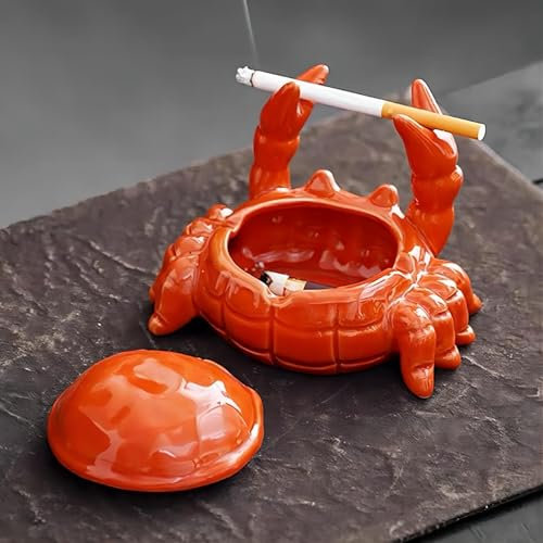 Ashtray With Lid Cute/Ashtray/ceramic Ashtray Home Décor Items Red Crabs Finger Sculpture Anti Fly Ash Ceramic Cigar Ashtray Ornaments for Home Office Indoor and Outdoor Gelb&Schwarz