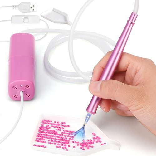 PP OPOUNT Elektrischer Diamond Paint Stift - Vakuum Diamond Paint Stift, Diamantmalerei Zubehör, Diamond Paint Zubehör mit Ablagefach, Langlebig und Stabil(pink)