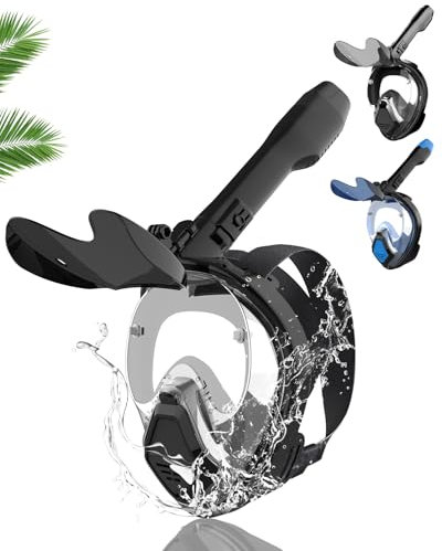 Schnorchelmaske für Erwachsene,Tauchmaske Schnorchelausrüstung Männ Fischkiemen-Design,Tauchmaske mit Sportkameras Kompatible,Faltbarer Sonnenbrille,180-Grad-Sicht,Brillenträger,Schnorchelset