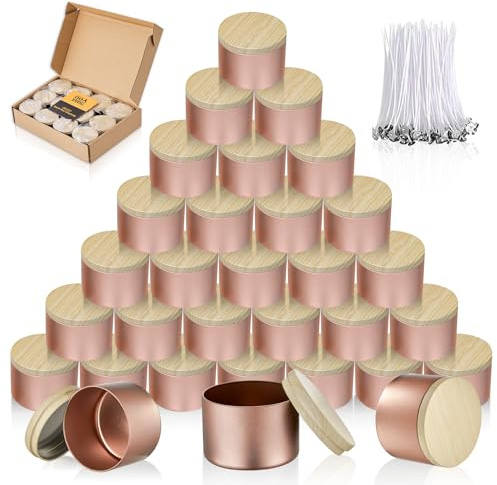 MGLIFEUL Candle Tins Jars Container Vessels for Making 4 8 Oz Rose Glod Empty Candle Tins Can Gift Box Packaging With Lid Wax Container Bulk Making Diy Candle Supplies Accessories(Rose Glod,4oz,24pcs)