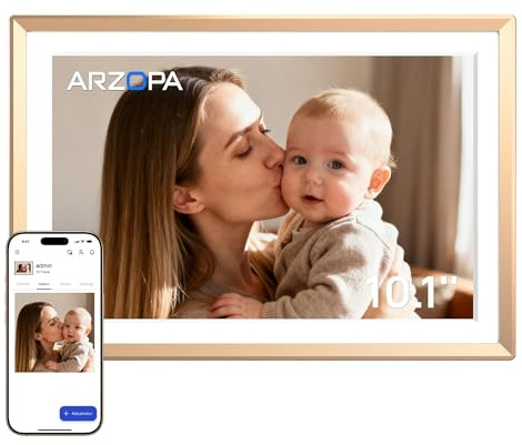ARZOPA D10 Metal Digital Picture Frame Free Cloud Storage No Subscription 10.1 HD Anti-Glare Touchscreen Load Photos & Videos from Phone Ideal for Thoughtful Gifting Exquisite - Champagne Gold