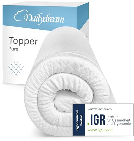 Dailydream Mattress Topper 180 x 220 cm | Memory Foam | 5 cm High | Pure, Model M | Certified & Ergonomic for Uncomfortable Mattress, Sprung & Guest Bed | Mattress Mattress Topper 180 x 220