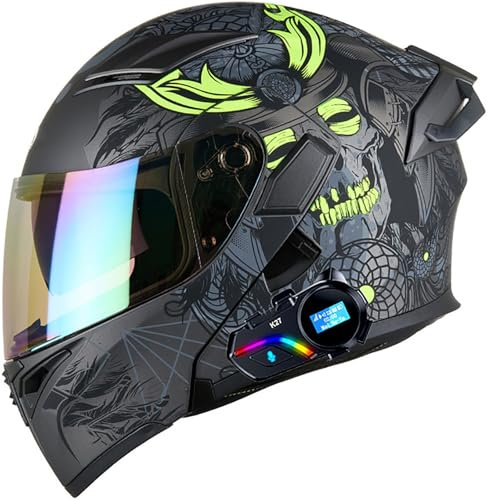Bluetooth Adultes Casque Modulable Moto Homme Et Femme ECE Homologué Flip Up Casque avec Double Visière pour Anti-Collision Casque Scooter Integral Modulable Locomotive Casque 10,M=57-58CM