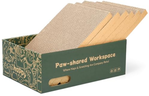 6 Pack Cat Scratcher Pads in Cardboard Box, Assembly-Free for Indoor Cats | Durable recyclable corrugated cardboard cat scratching board and scratch pad, designed for indoor cats.