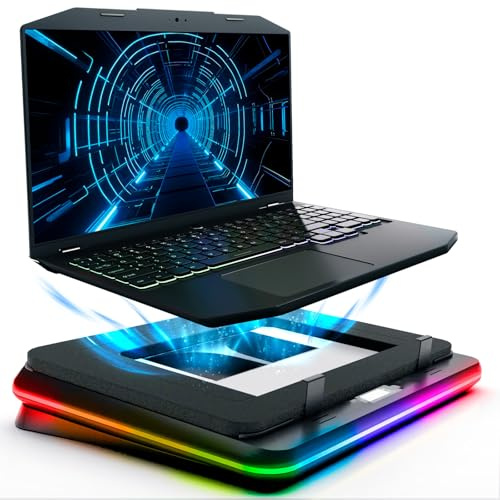 KLIM Turbofrost Gaming Laptop Cooling Pad - 4 Powerful Turbo Fans - 4 x 4000 RPM, Laptop Cooler 2 Power Modes USB-C/DC, Dynamic RGB, 4-Ports USB, Sealed Foam for Fast Cooling - Up to 17in - Grey Space