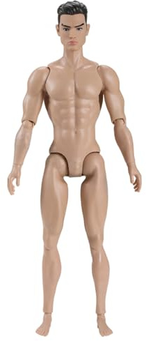 DAGLLGEW 1/6 skala actionfigur multifogar möjlig manlig muskelactionfigur kropp med huvud för visning docksamling, beige