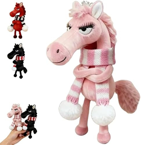 JOYTIX 2026 Año del Caballo Amuleto Llavero Caballo Peluche, Animal de Suerte Rosa/Negro/Rojo, para Llave Mochila Bolso, Regalo Cumpleaños Mujeres Hombres Niños Colgante (Rosa)