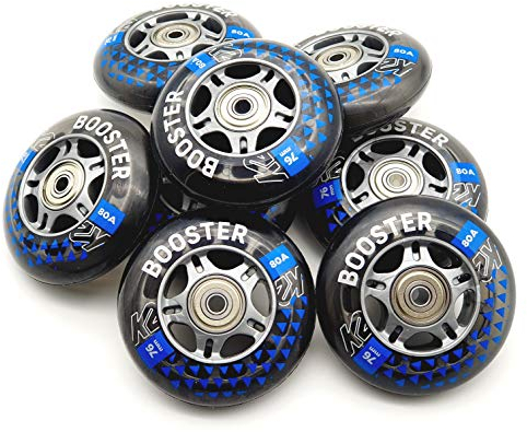 K2 Booster Skate Rollen 8 STÜCK 76mm/80A + ILQ5 + ALU Spacer (30F3006.1.1.76mm-Set)