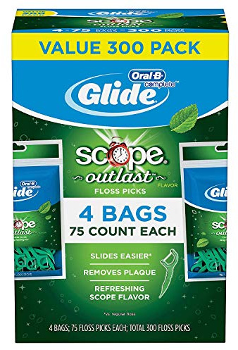Glide Oral B Floss Picks Plusx 40mm Outlast - Long Lasting Mint, 4 Pack of 75