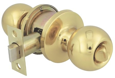 Amig - Juego de pomos tipo bola, Sistema de Emergencia Exterior y Condena Interior, Picaporte de entrada 60/70 mm, Canto cuadrado, Latón, Dorado, Puerta Interior de 35 a 45 mm