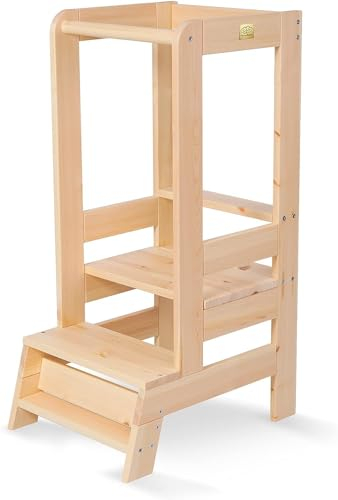 MEOWBABY Lernturm – Höhenverstellbarer Montessori Learning Tower für Kinder – Lernturm ab 1 Jahr – Sicherer Kinder Tritthocker – Holz Küchenhelfer für Küche & Alltag, Natur