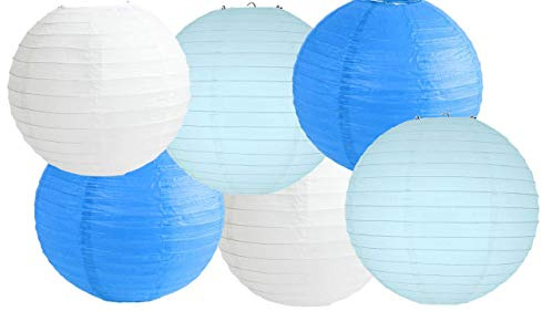 Paper Lanterns Mix Color Packs of 6 Round Paper Lanterns Lampshade (Light Blue Shade, 12 (30 Cm))