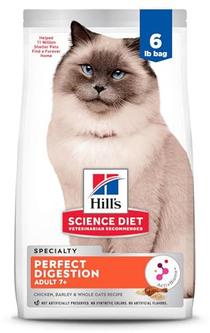 Hill's Science Diet Adult 7+ Perfect Digestion Dry Cat Food, Chicken, Barley & Whole Oats, 6 lb. Bag