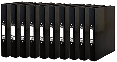 10 x Pukka A4 Glossy 2-Ring Binder File School Work Office 40mm Spine File Organiser (Black)