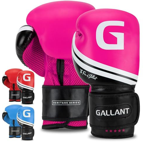 Gallant Boxing Gloves - Kickboxing Gloves Mitts for Pro Training Workout Heavy Punching Bag Muay Thai and MMA Sparring - IMP Padding and Ventilated Palm Heritage Series - Men Women Kids (Pink 14 OZ)