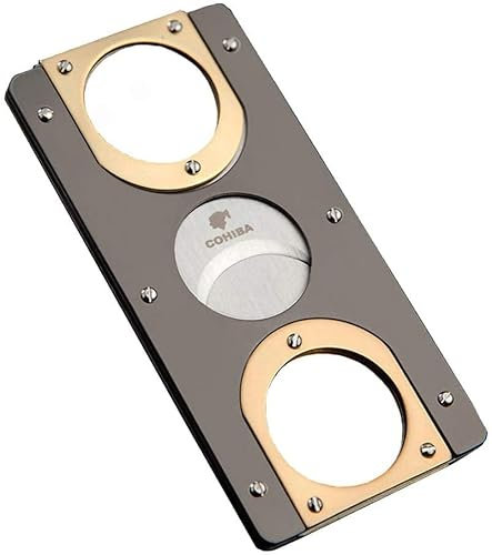 YCSMJYB Accessoires de cigares, Coupe-Cigare en Acier Inoxydable Guillotine Double Lames Coupeurs de Poche de Coupe Portable Ciseaux de Couteau avec Sac (Gris) (Color : Gray)