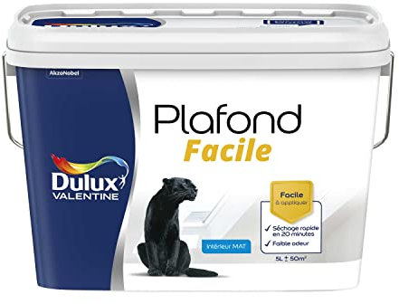 Dulux Valentine Peinture Plafond Facile - Séchage rapide 20 minutes - Mat Blanc 5 L