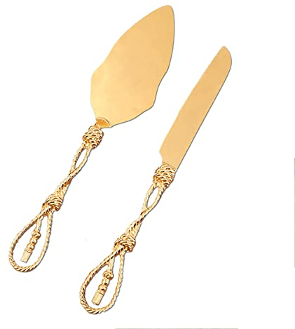 Set Coltello e Paletta per Torta, Paletta Taglia Torta Oro, Coltello da Torta Nuziale Professionale, Vintage Coltello e Paletta per Torta Pasticceria, per Matrimonio Compleanno Anniversario (A)