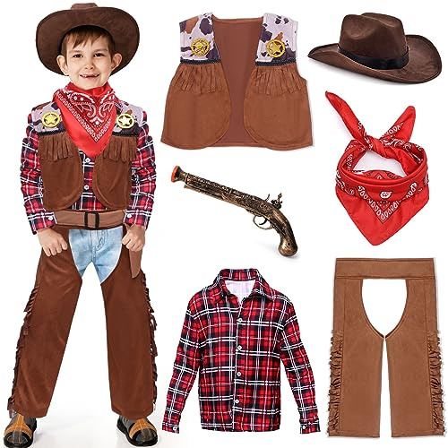 vamei Déguisement de cowboy pour enfant avec bonnet et mouchoir en jean pour enfant 3 4 5 6 7 8 9 10 11 12 ans