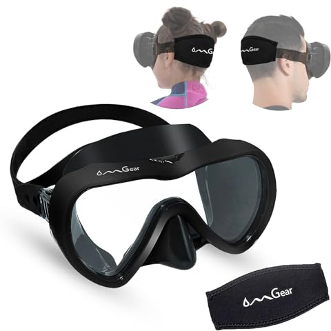 OMGear Diving Mask Snorkeling Gear Kids Adult Snorkel Mask Dive Goggles Silicone Swim Glasses with Nose Cover for Scuba Free Diving Spearfishing Neoprene Strap Cover Impact Resistance (Ink)