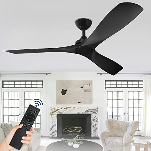 Depuley Ceiling Fan Without Light: 52 Inch Outdoor Fan with Remote App Control for Patio Porch - Black Ceiling Fan no Light for Indoor - 3 Blade Fan Reversible 6 Speed Quiet