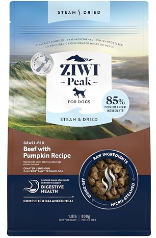 ZIWI Peak Steam & Dried Dog Food - Grass-fed Beef w/Pumpkin - High Protein, Low Carb, All Breeds & Lifestages, for Digestive Health (28.8oz)