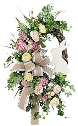 Türkranz Osterkranz Osterdeko Ostern Häschenkranz Haustür Kranz Türkranz mit Ostereier Osterhase Blumen Kränze Girlande Frühling Tür Deko Ostern Kränze Ostertür Dekorationen Ostern (Osterkranz - A01)