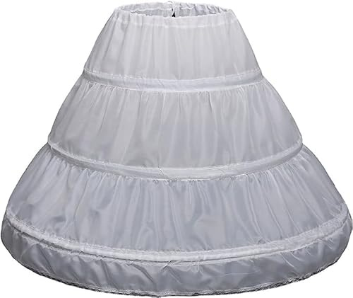 Linghe Enagua Niñas 3 Aros Crinolina Falda de Aro Enaguas Miriñaques Retro Falda Encaje Fiesta Cumpleaños Tutú (Longitud-55cm, Blanca)