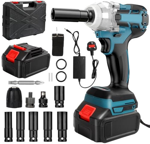 Discoball Cordless Impact Wrench 21V, 380N.m (280 Ft-lbs) 1/2 Brushless Impact Wrench 2500RPM High Torque Impact Gun,1500Ah Battery,6 Impact Sockets,1 Screwdriver Bits,Impact Driver for Car Tire