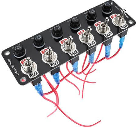 Shkalacar Panel de Interruptor de Palanca Marino, Panel Eléctrico para Barco de 6 Bandas, Encendido/Apagado Impermeable con Fusibles de 10A para Coche de 12-24 V, Barco Marino