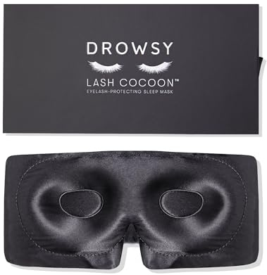 DROWSY Eyelash Protecting Silk Sleep Mask for Natural Lashes & Extensions. Deep Eye Cups, Zero Pressure, Total Blackout, Full Wraparound (Moonlight Shadow)