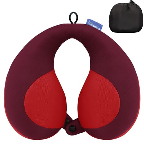 INFANZIA Kinder Nackenkissen Kinnstützendes Reisekissen, U-förmige Nackenkissen im Autositz für Flugzeug oder Zug, Geschenke für Kinder (Rot)