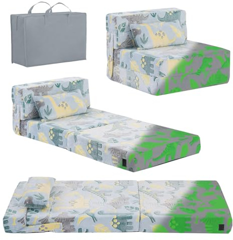 YOTATING Divano letto per bambini, materasso da pavimento per bambini che si illumina al buio, divano modulare con dinosauro blu, divano pieghevole per bambini, futon convertibile, materasso