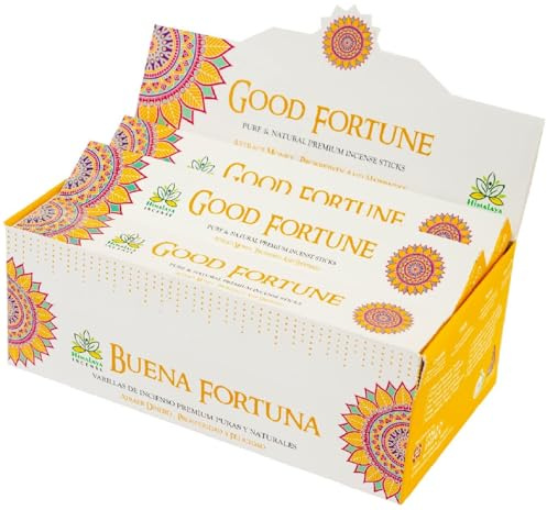 Himalaya Premium Good Fortune - Bastoncini di incenso, 12 pezzi (15 g per confezione), ideali per meditazione, yoga, preghiera, relax, energia positiva e felicità con Kajal