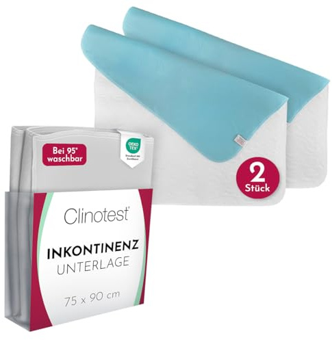 Clinotest Inkontinenzunterlage 2er Set – Oeko-TEX Zertifiziert, wasserdicht, atmungsaktiv, waschbar, 75x90 cm, absorbierender Matratzenschoner für Inkontinenz & Feuchtigkeitsschutz – Weiß/Blau