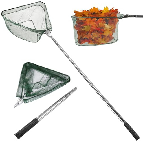 wiipara Teichkescher 155cm, Teich Kescher mit Teleskopstange, Stabil und Klappbar, Aluminium Aquarium Poolkescher für Algen, Schwimmbad, Gartenteich Reinigung, Pool Zubehör