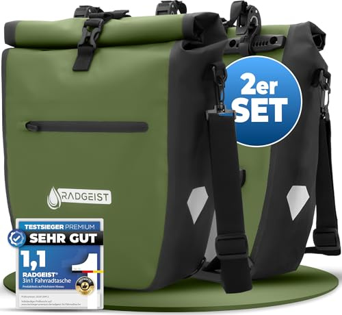 RADGEIST Fahrradtasche für Gepäckträger - Tasche für Fahrrad Gepäckträger - Gepäckträgertasche wasserdicht Umhängetasche (Grün 20L, 2er Set)