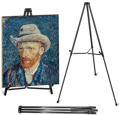 162cm - 64 Aluminium Telescoping Display Easel, Easel Stand for Display | Adjustable Height, Portable Floor&Tabletop Art Easel for Artwork, Posters, Whiteboard and Painting Display, Black