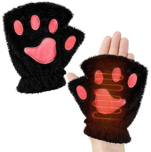 Hitburu Guantes Calefactados USB - Calentador De Manos Sin Dedos Estilo Pata De Gato,Guantes Eléctricos con Calefacción para Manos | Para Deportes De Invierno Trabajo Al Aire Libre Ciclismo Montañismo