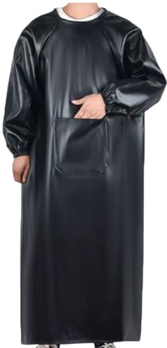 JTZYM Tablier de Travail en Cuir, Blouse Imperméable à Manches Longues avec Poche, Vêtement de Protection pour Hommes et Femmes, Idéal pour Cuisine, Jardinage, Atelier et Vaisselle