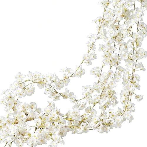 RIIRCSGE 2 Piezas Guirnalda de Flores de Cerezo Artificial 180 cm, Guirnalda de Flores de Cerezo Guirnalda Flores Falsas Enredadera para Decoración Boda Jardín Balcón Exterior Interior