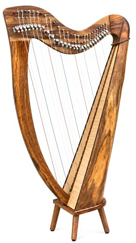 Uzman Arpa Claddagh de 28 cuerdas, arpa celta de alta calidad con 28 palancas de semitonos, aspecto de madera de rosa, caja de resonancia de abeto, bolsa de transporte, llaves de afinación, etc.