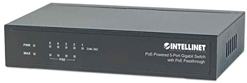 Intellinet PoE-Powered 5-Port Gigabit Switch w PoE Passthrough, 4xPSE PoE ports, 1 x PD PoE port, IEEE 802.3at/af Power-over-Ethernet (PoE+/PoE), IEEE 802.3az Energy Efficient Ethernet, Desktop (UK)