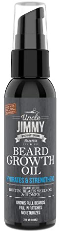 Uncle Jimmy Beard Growth Oil with Biotin | Natural Beard Care for Thicker, Fuller Healthier Beard | Men's Facial Hair Treatment for Grooming | Increases Thickness and Volume 2 Fl Oz